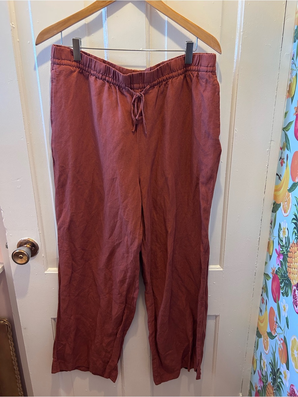 H&M Women's Rust Drawstring Linen-Blend Trousers